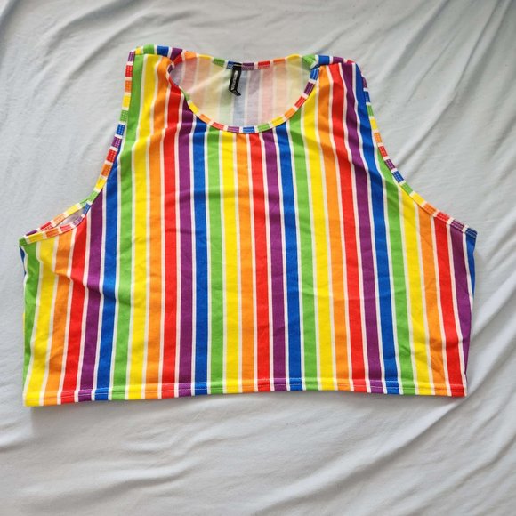 PRETTYLITTLETHING Rainbow Halter Crop Top - Picture 1 of 3